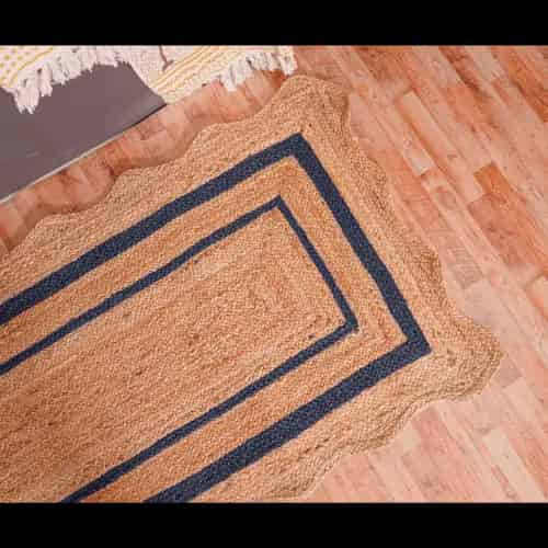 Hand Braided Wavy Edge Scalloped Natural Jute Runner Rug with Customize Color Border Rug  - Image 2