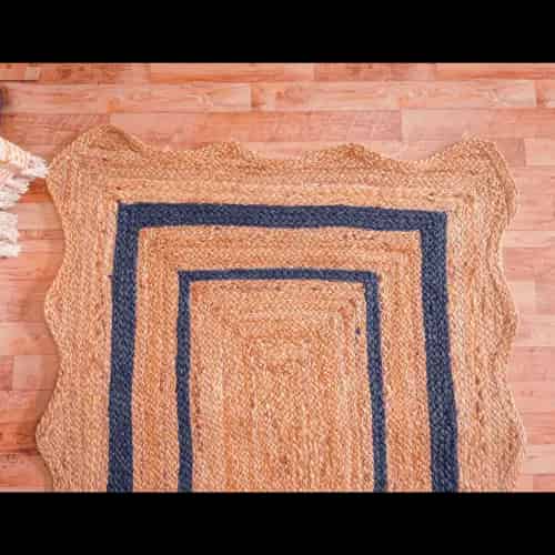 Hand Braided Wavy Edge Scalloped Natural Jute Runner Rug with Customize Color Border Rug  - Image 3