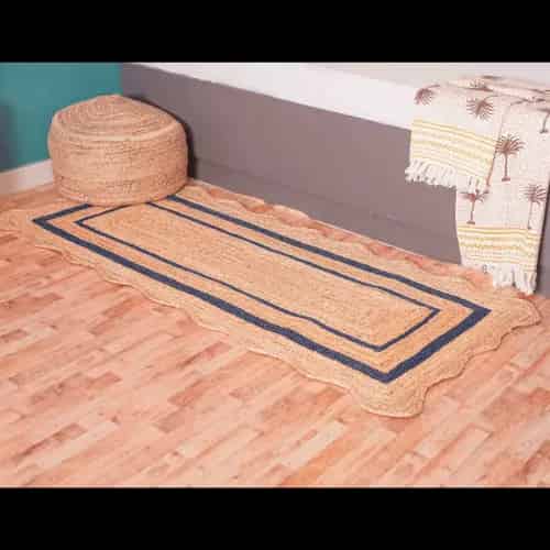 Hand Braided Wavy Edge Scalloped Natural Jute Runner Rug with Customize Color Border Rug  - Image 4