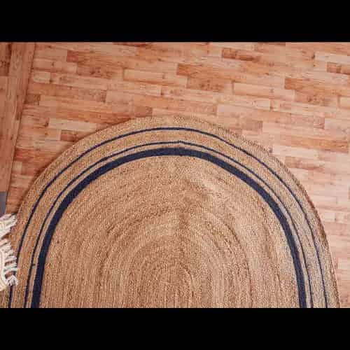 Hand Braided Oval Jute Rug Beige With Multicolor Boeder - Image 4