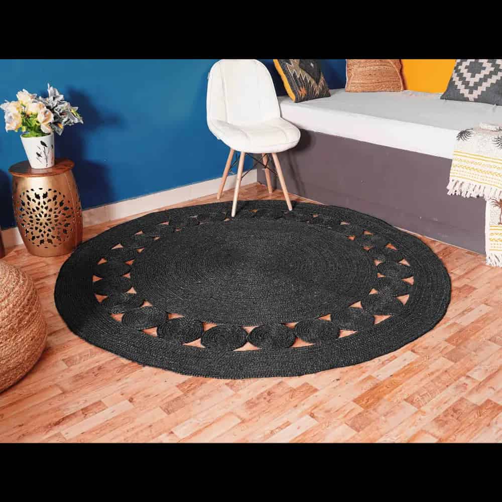 Home Decor Boho Handmade Jute Braided Scalloped Area Round Rug - Image 2