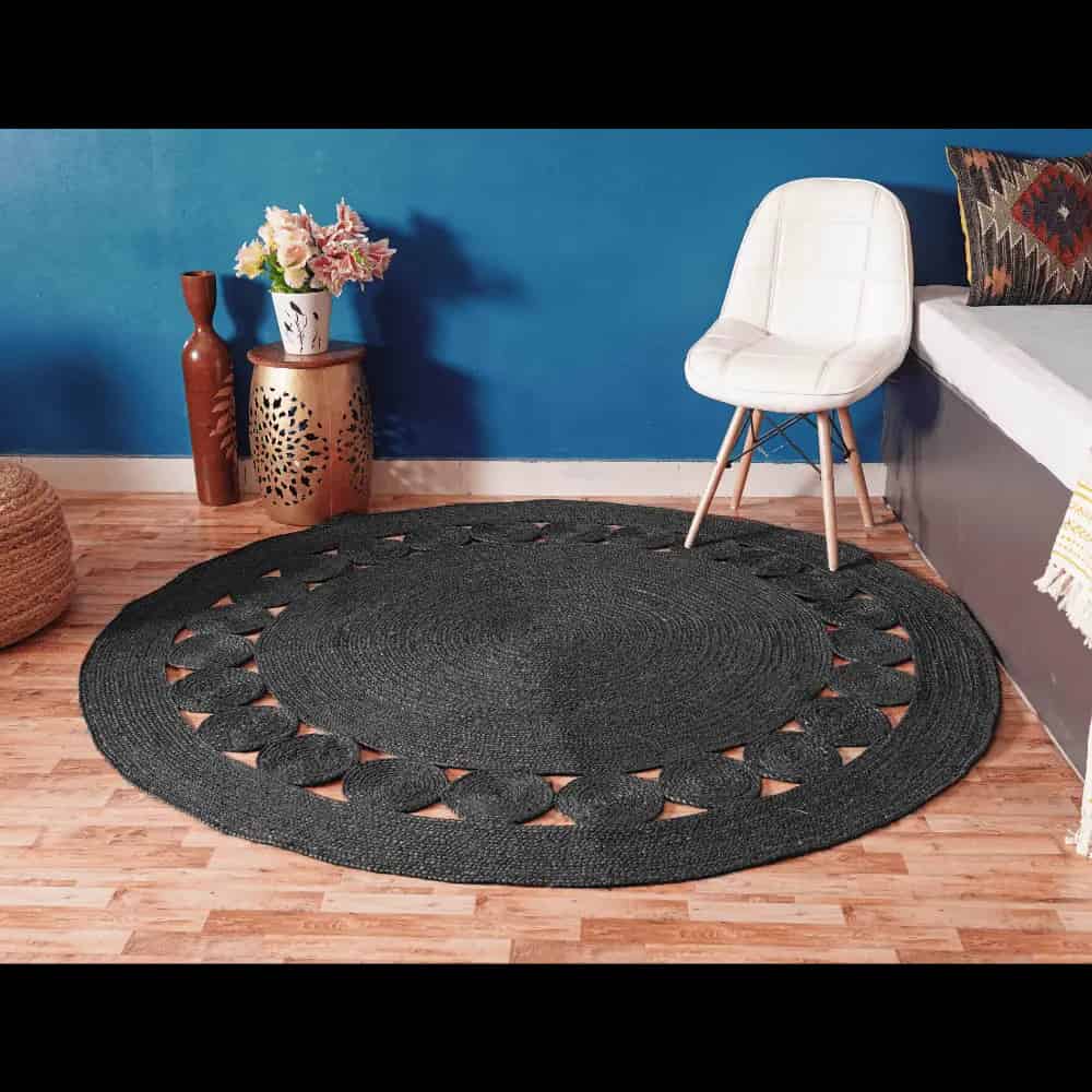 Home Decor Boho Handmade Jute Braided Scalloped Area Round Rug - Image 4