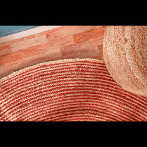 Beige with Red Color Hand Braided Jute Area Round Rug - Image 5