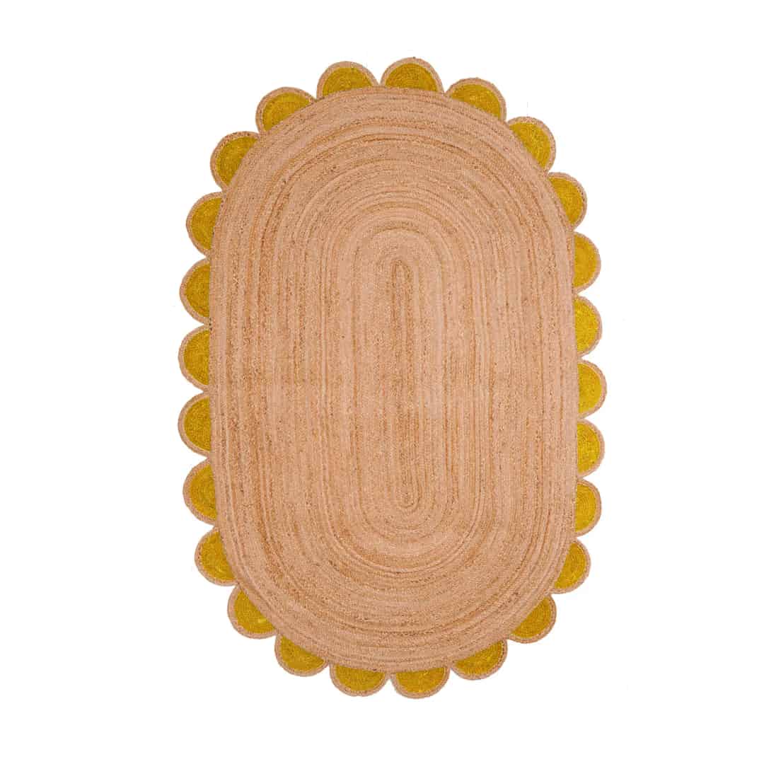 Traditional Indian Hand Braided Color Scalloped Natural Jute Oval Rug - Image 11