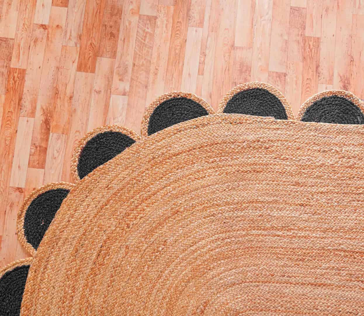 Traditional Indian Hand Braided Color Scalloped Natural Jute Oval Rug - Image 5