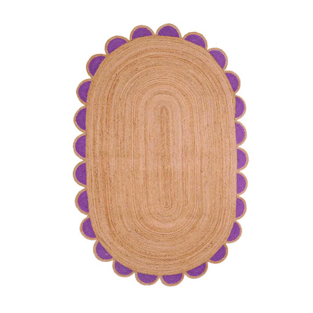 Customize Color Border Scalloped Handmade Natural Jute Braided Oval Rug - Image 9