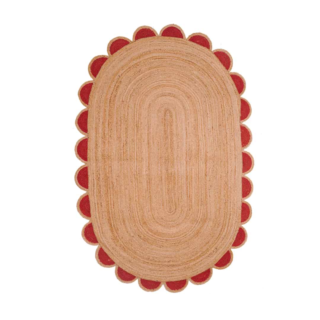 Customize Color Border Scalloped Handmade Natural Jute Braided Oval Rug - Image 10