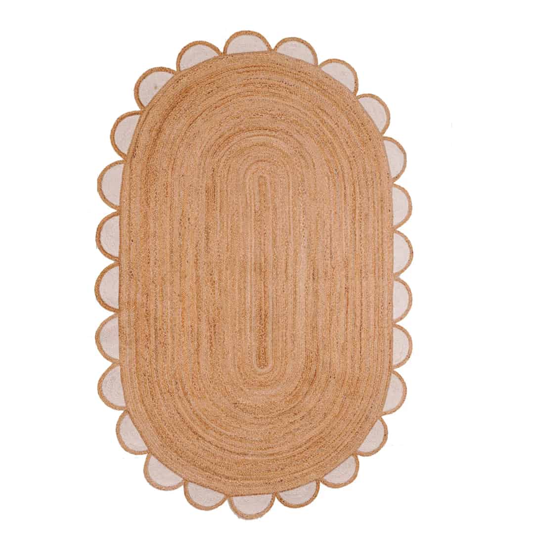Customize Color Border Scalloped Handmade Natural Jute Braided Oval Rug - Image 11