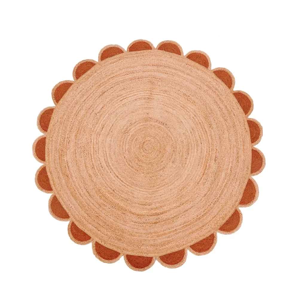 Beige with Custom Color Scalloped Handmade Jute Braided Boho Round Rug - Image 6