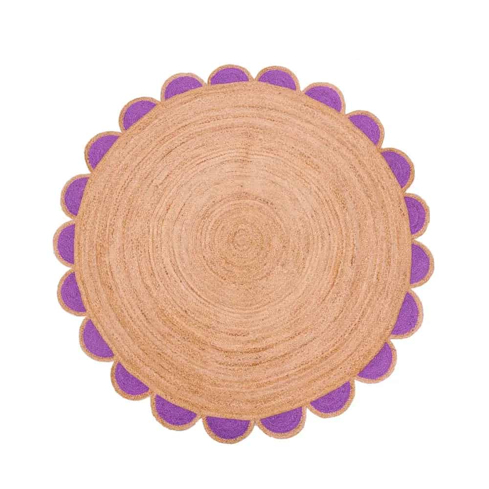 Beige with Custom Color Scalloped Handmade Jute Braided Boho Round Rug - Image 7