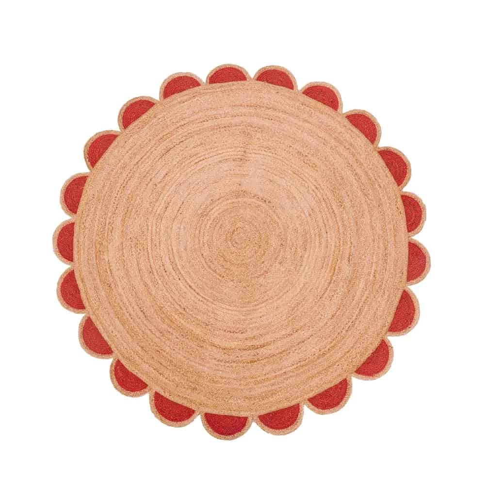 Beige with Custom Color Scalloped Handmade Jute Braided Boho Round Rug - Image 8