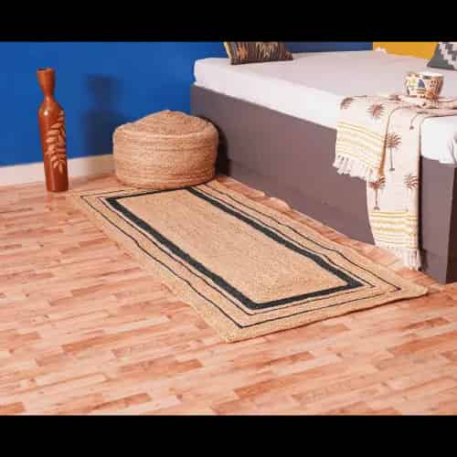Bohemian Eco Friendly Hand Braided Natural Jute Runner Rug with Color Border - Image 3