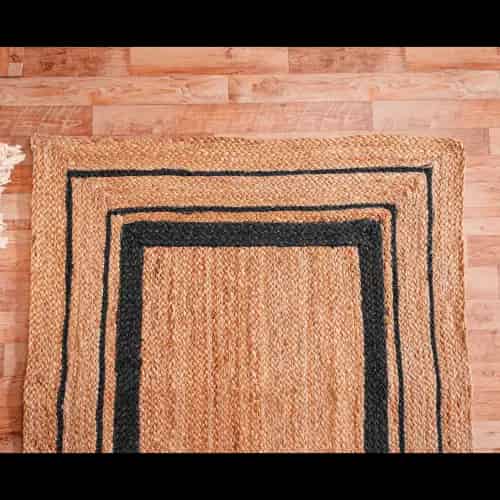 Hand Braided Natural Jute Runner Rug with Triple Line Color Border - Image 3