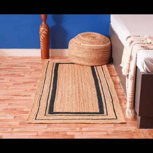 Hand Braided Natural Jute Runner Rug with Triple Line Color Border - Image 5
