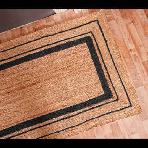Hand Braided Natural Jute Runner Rug with Triple Line Color Border - Image 8