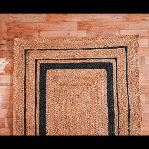 Hand Braided Natural Jute Runner Rug with Triple Line Color Border - Image 7
