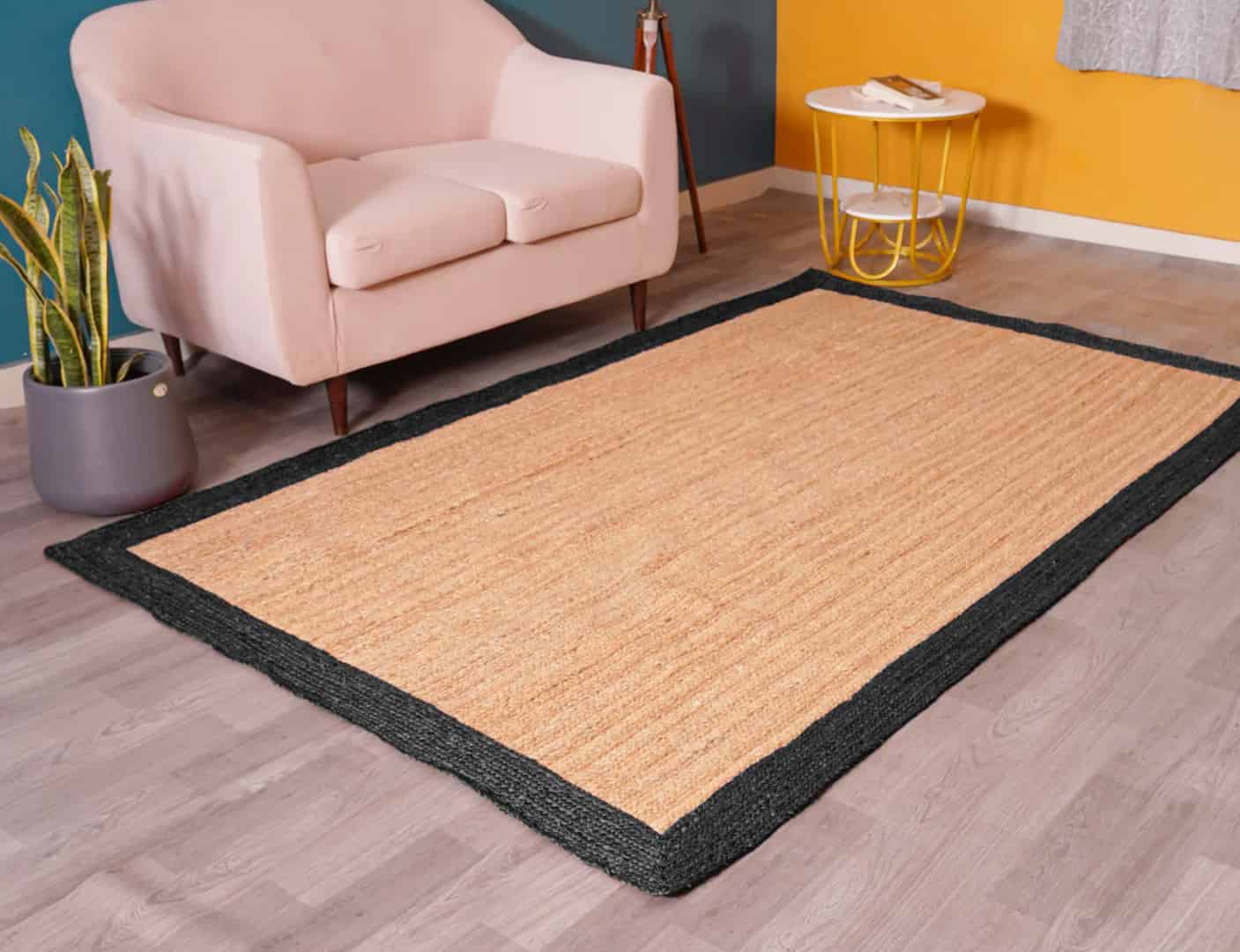 Beige with Color Bordered Hand Braided Large Area Rectangle Jute Rug - Image 3