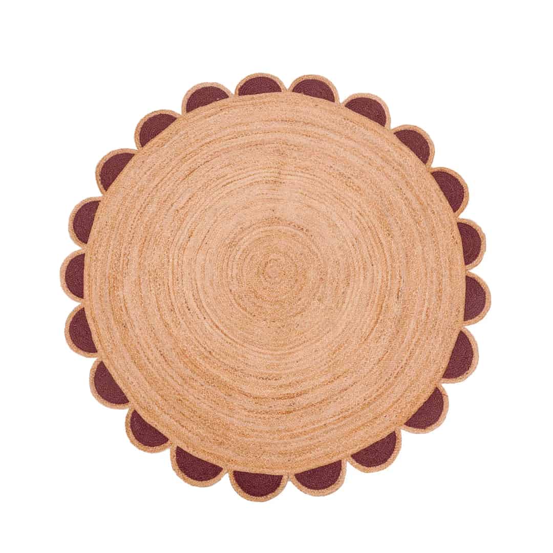 Hand Braided Natural Jute Round Rug with Custom Color Scallop Design - Image 5