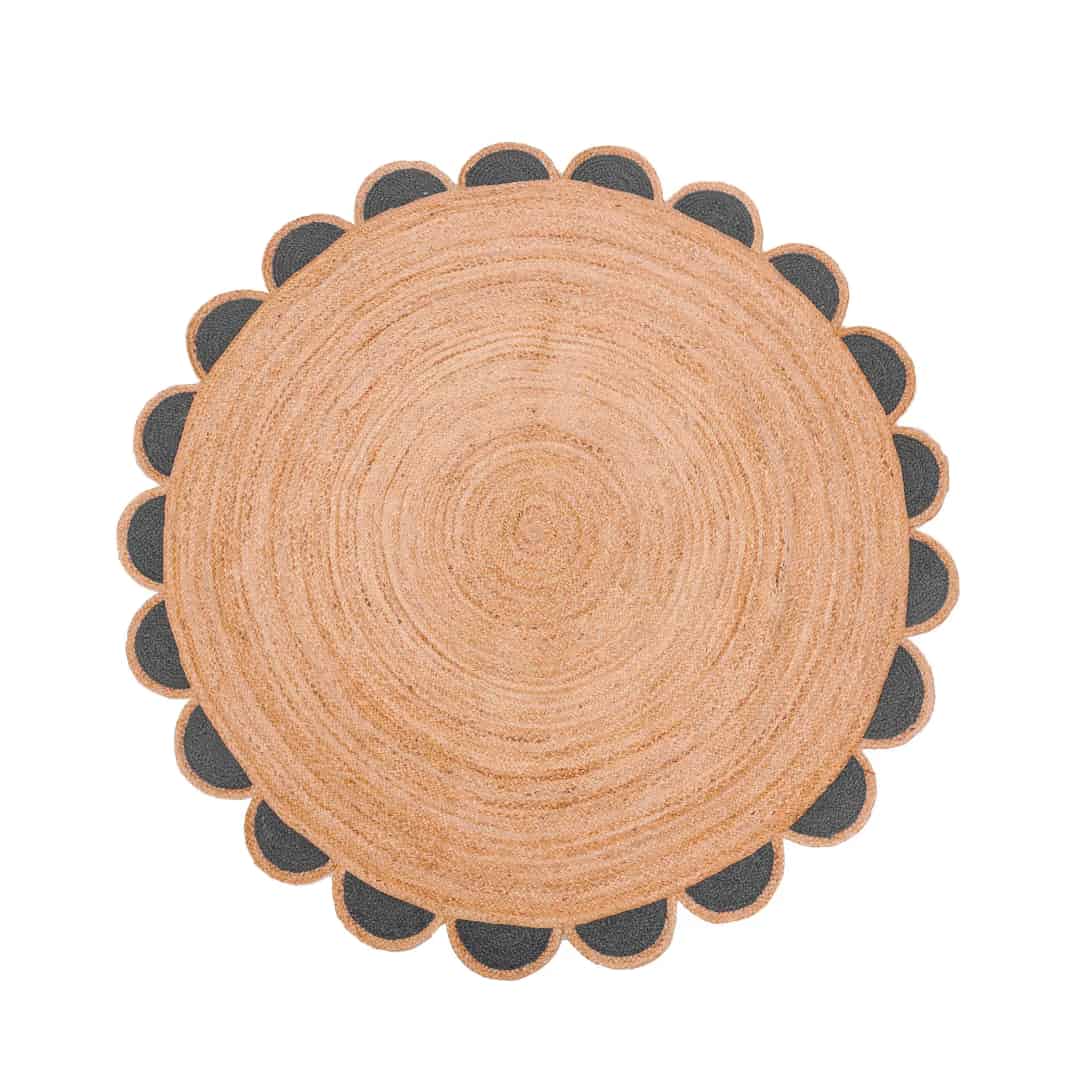 Hand Braided Natural Jute Round Rug with Custom Color Scallop Design - Image 6