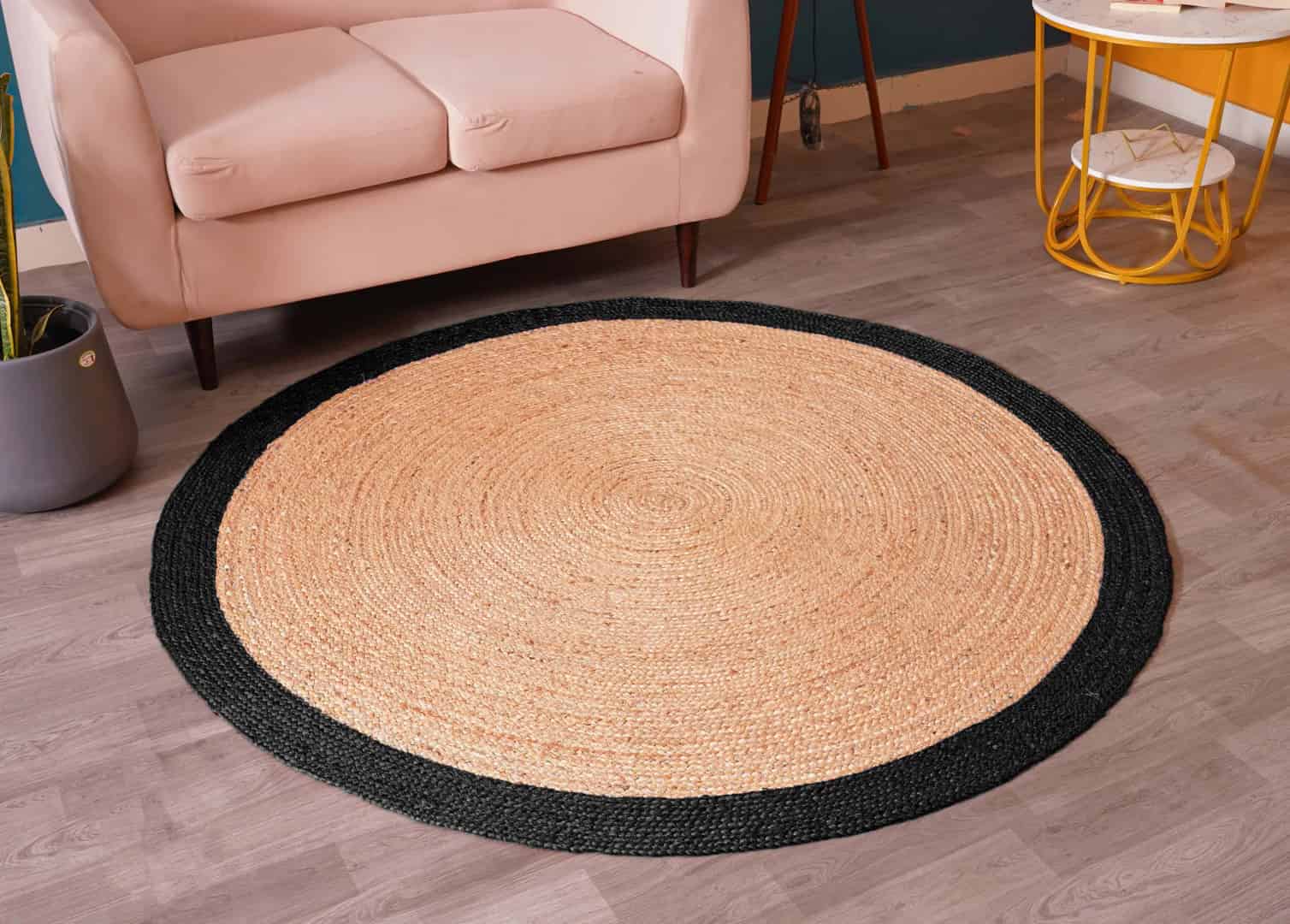 Custom Color Bordered Hand Braided Natural Jute Round Rug - Image 3