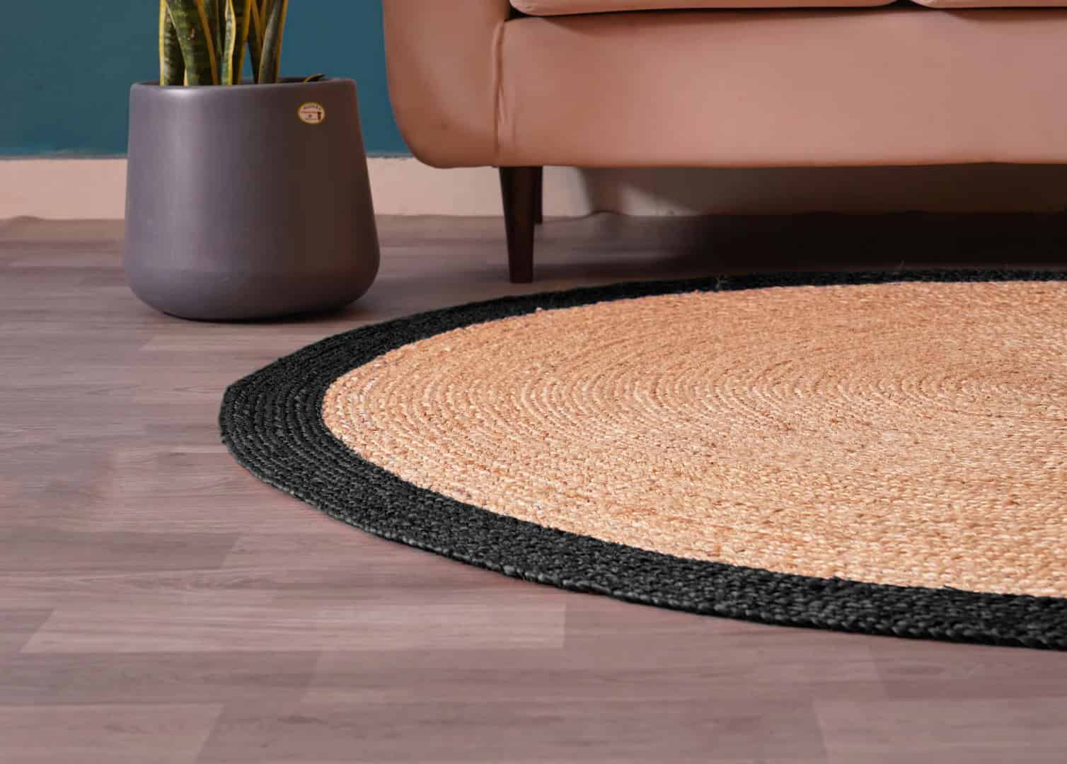 Custom Color Bordered Hand Braided Natural Jute Round Rug - Image 5