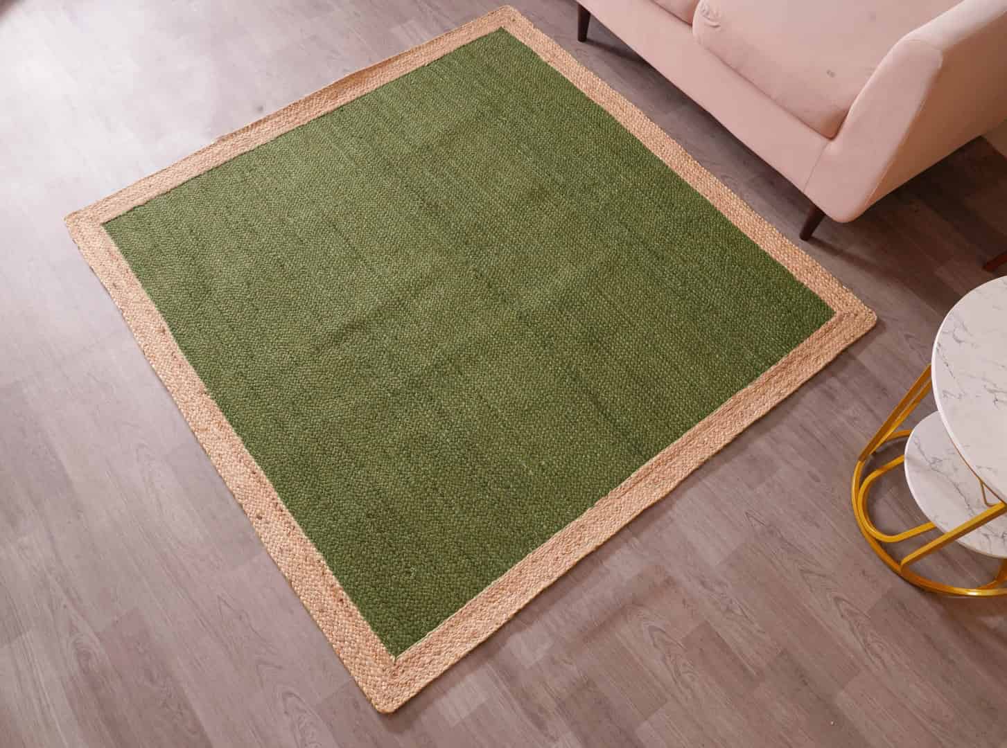 Handmade Boho Custom Color Jute Braided Rectangle and Square Rug with Beige Border - Image 6