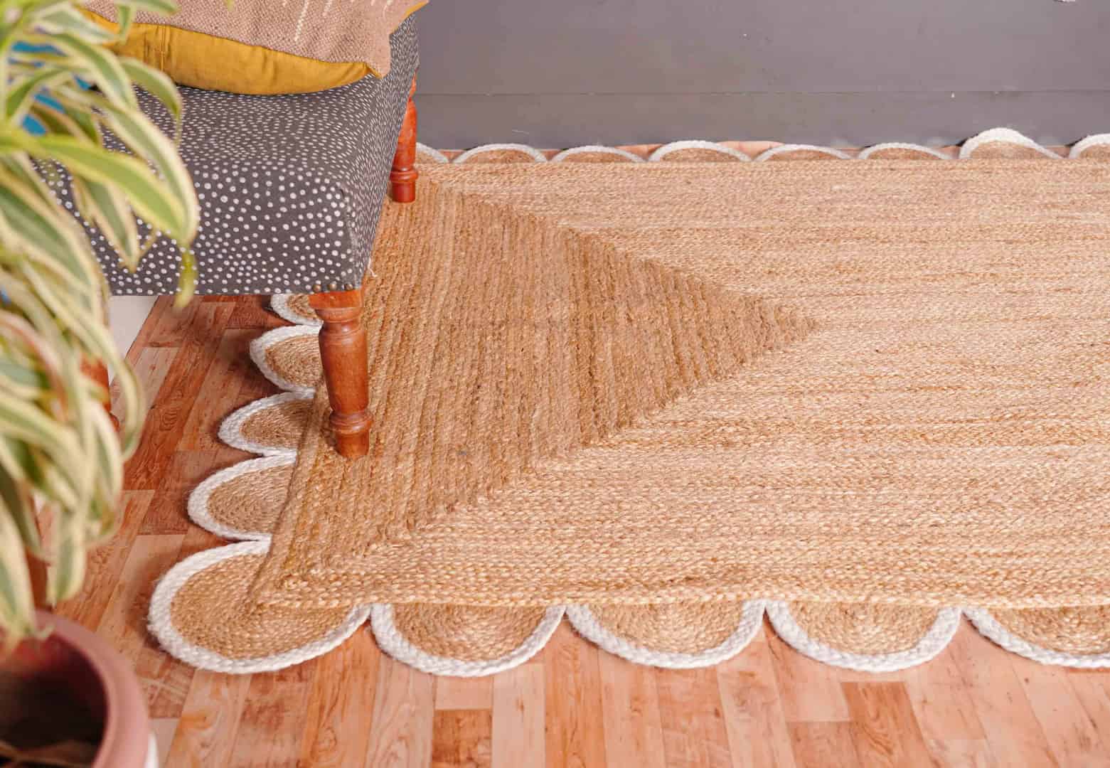4x6 5x8 6x9 9x12 Handmade Natural Jute Braided Custom Color Scalloped Bordered Rectangle Rug - Image 9