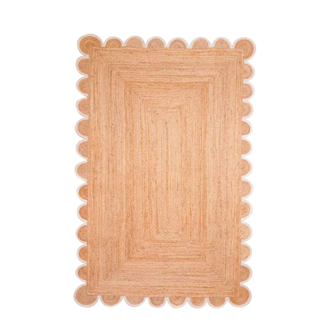 4x6 5x8 6x9 9x12 Handmade Natural Jute Braided Custom Color Scalloped Bordered Rectangle Rug - Image 1