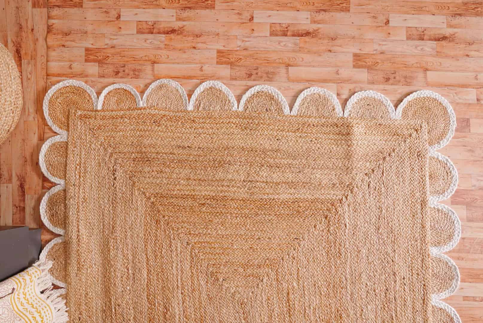 4x6 5x8 6x9 9x12 Handmade Natural Jute Braided Custom Color Scalloped Bordered Rectangle Rug - Image 5