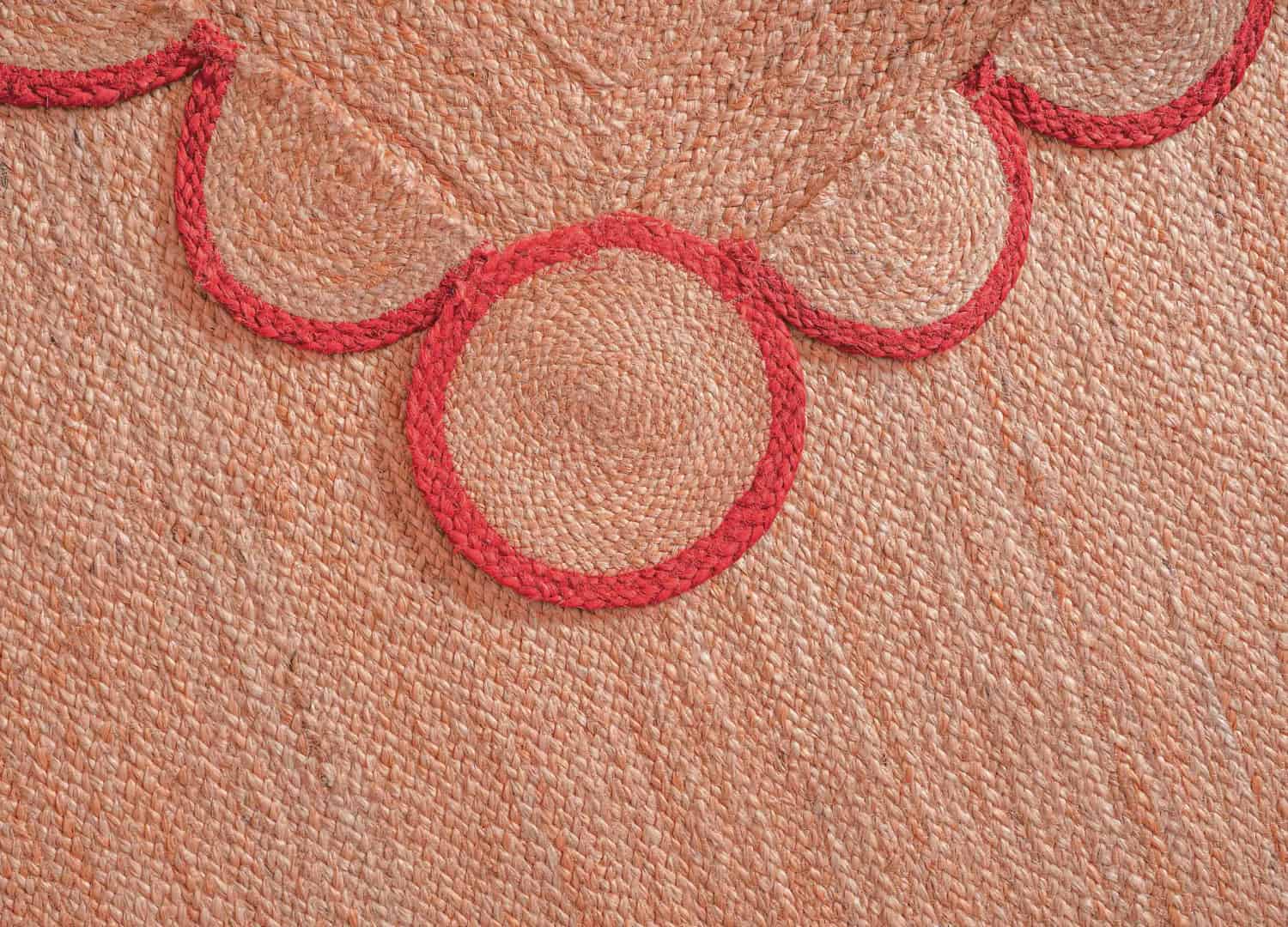 Scalloped Hand Braided Bohemian Natural Jute Runner Rug with Red and White Border - Image 8