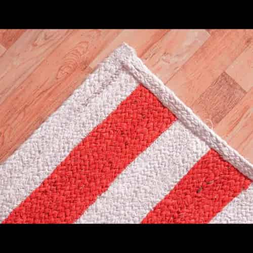 White with Custom Color Stripes Handmade Natural Jute Braided Rectangle Rug - Image 7