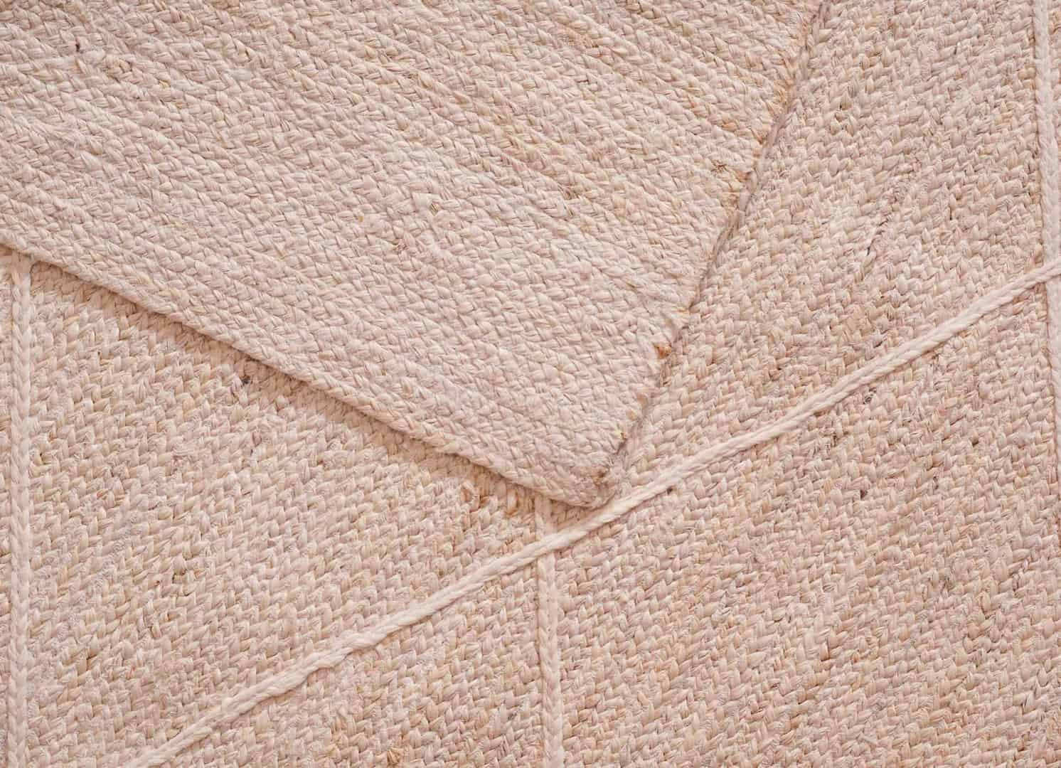 Off White and Beige Handmade Braided Jute Rectangle Rug with Diamond Design - Image 7