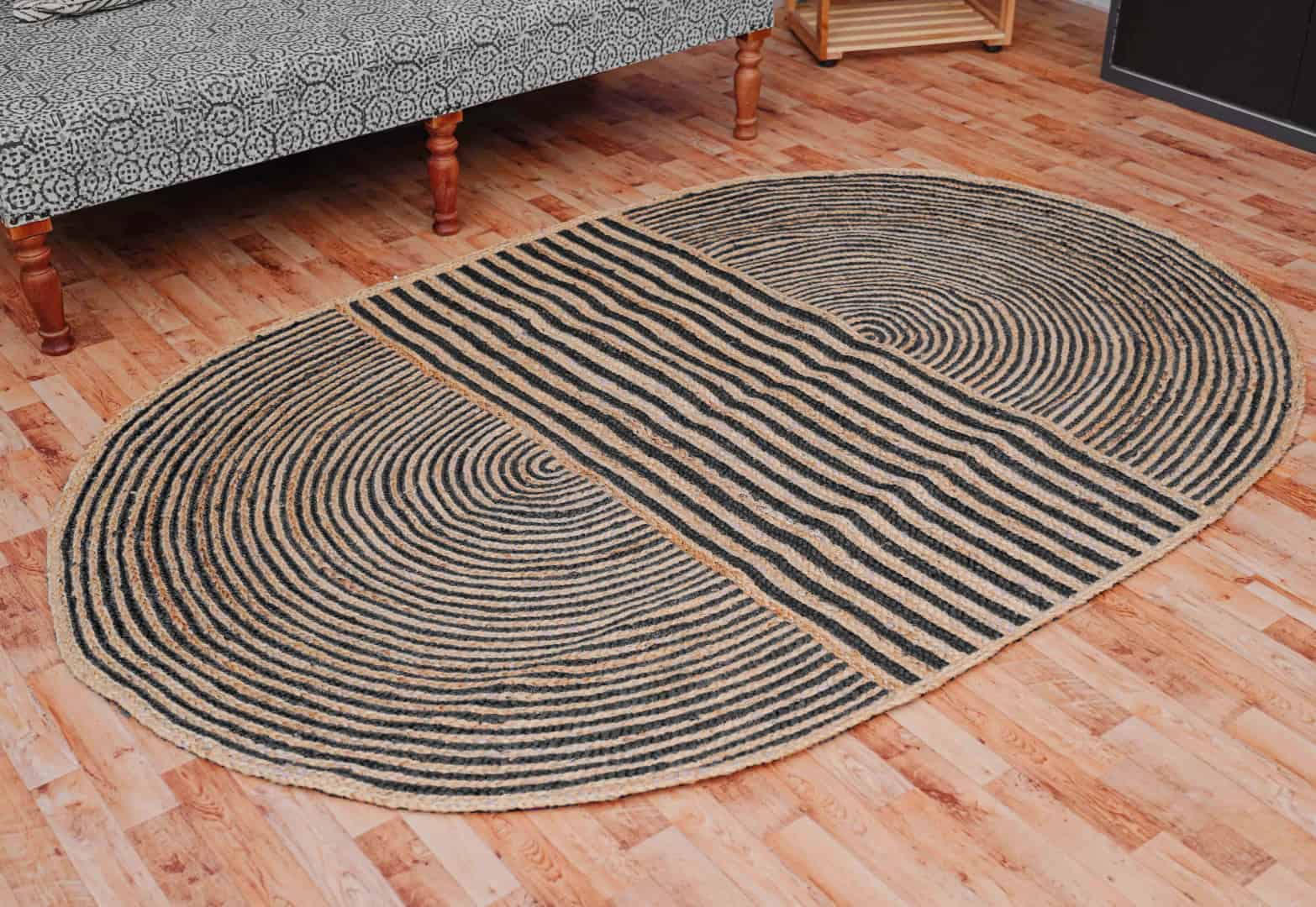 Beige with Color Stripes Jute Braided Oval Rug Handmade Yoga Mat Living Room Turkish Rug - Image 2