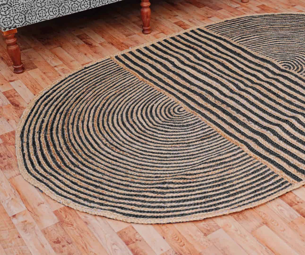 Beige with Color Stripes Jute Braided Oval Rug Handmade Yoga Mat Living Room Turkish Rug - Image 4