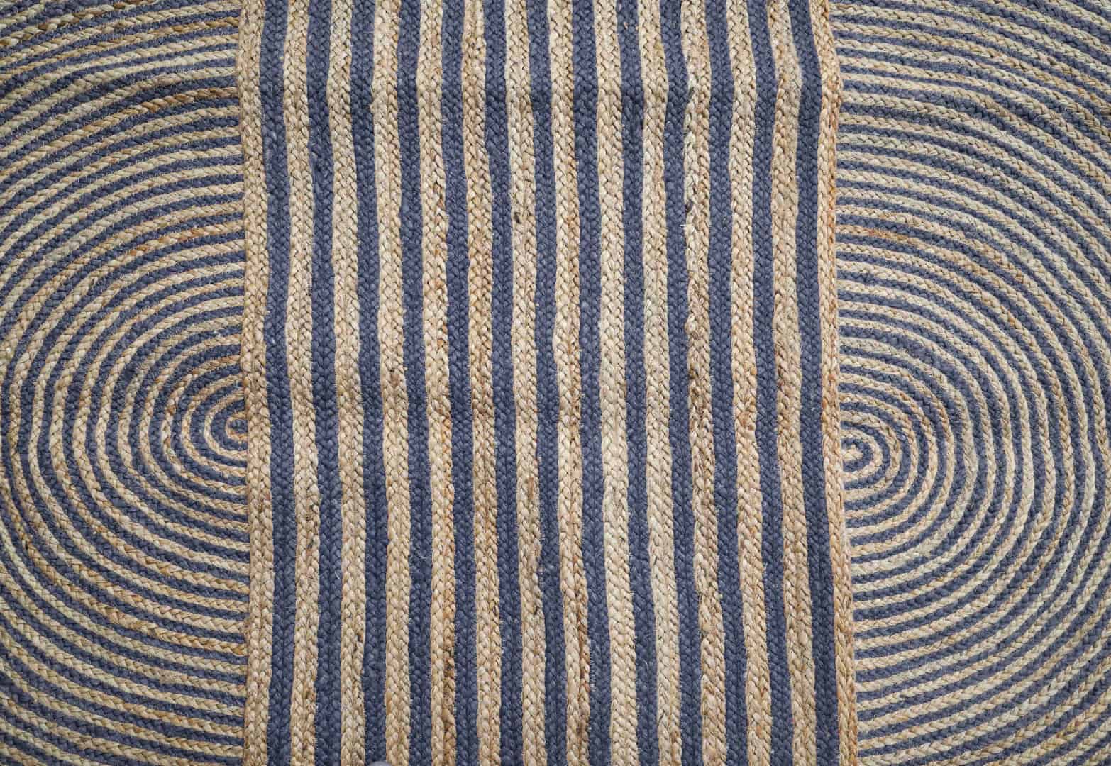 Indian Hand Braided Natural Jute Oval Rug with Color Stripes - Image 3