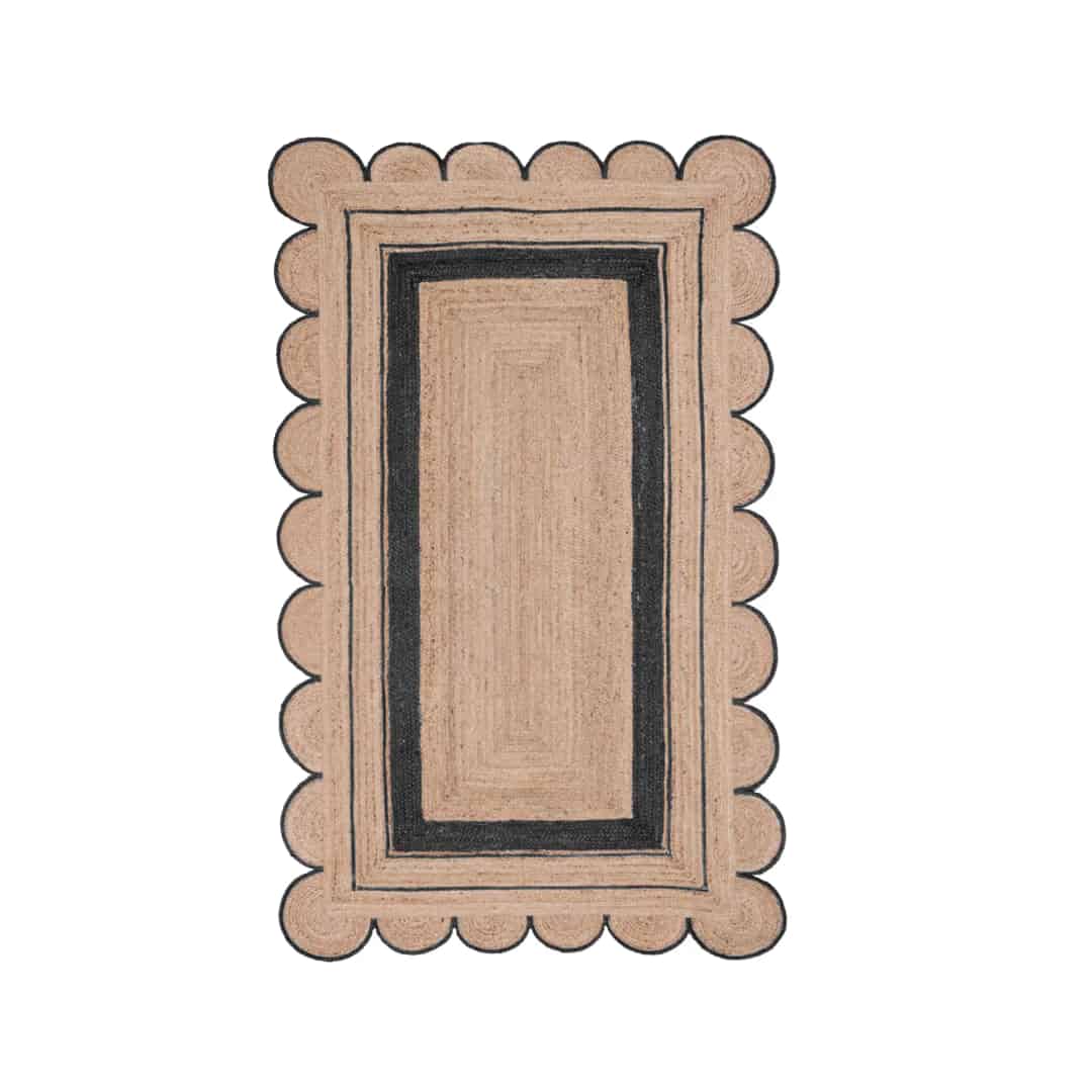 Hand Braided Custom Color Scalloped Border Natural Jute Rectangle Rug - Image 1