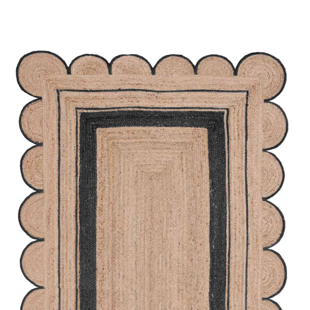 Hand Braided Custom Color Scalloped Border Natural Jute Rectangle Rug - Image 2