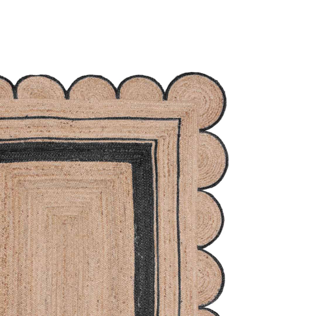 Hand Braided Custom Color Scalloped Border Natural Jute Rectangle Rug - Image 3