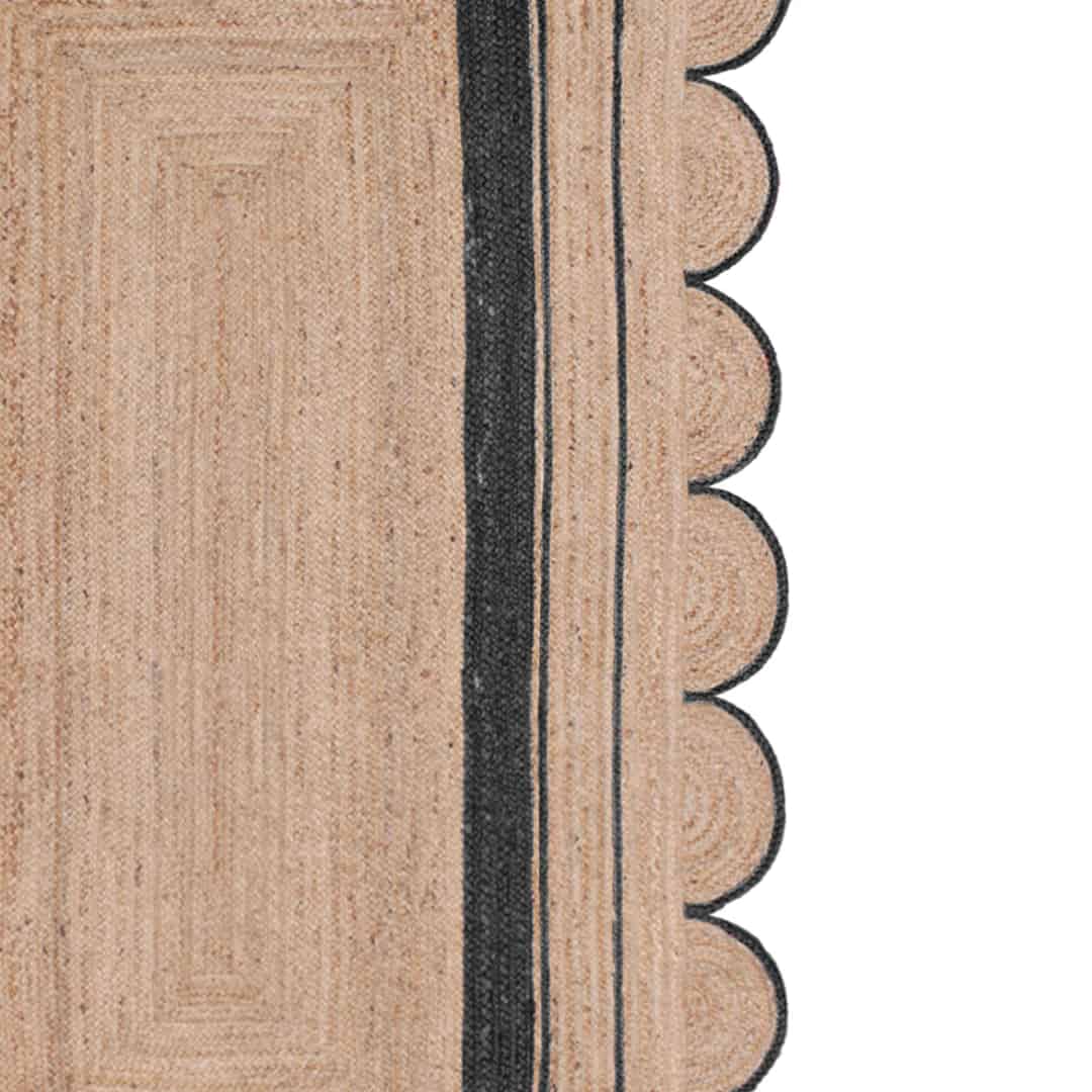 Hand Braided Custom Color Scalloped Border Natural Jute Rectangle Rug - Image 4