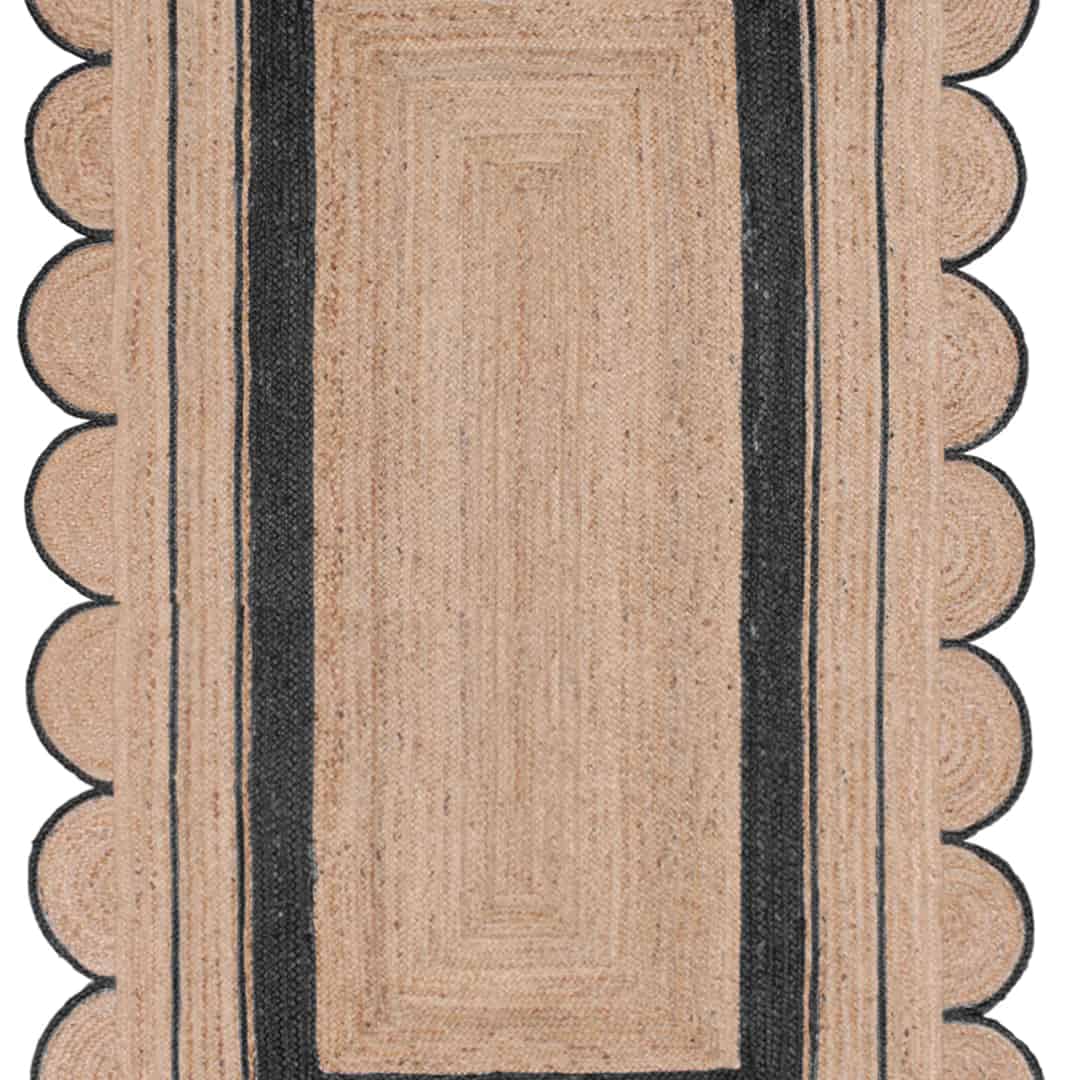 Hand Braided Custom Color Scalloped Border Natural Jute Rectangle Rug - Image 5