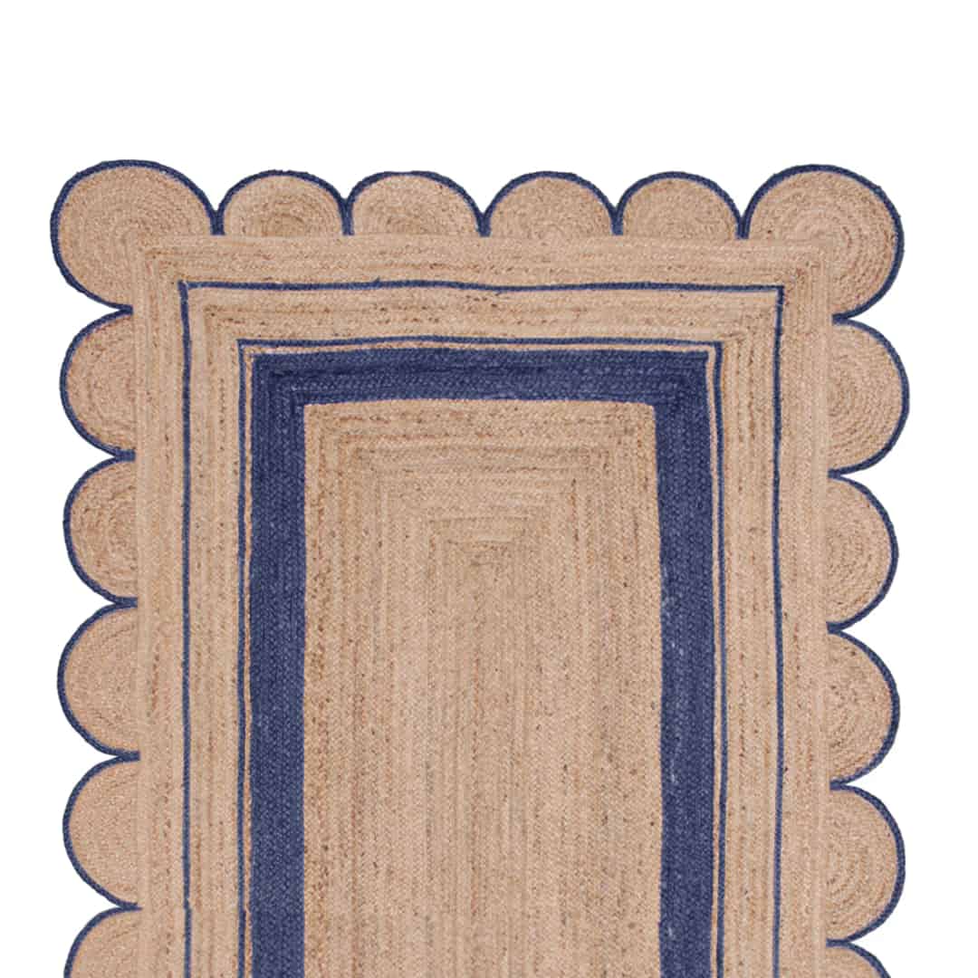 Decorative Handmade Braided Bohemian Natural Jute Scalloped Rug with Color Border - Image 2