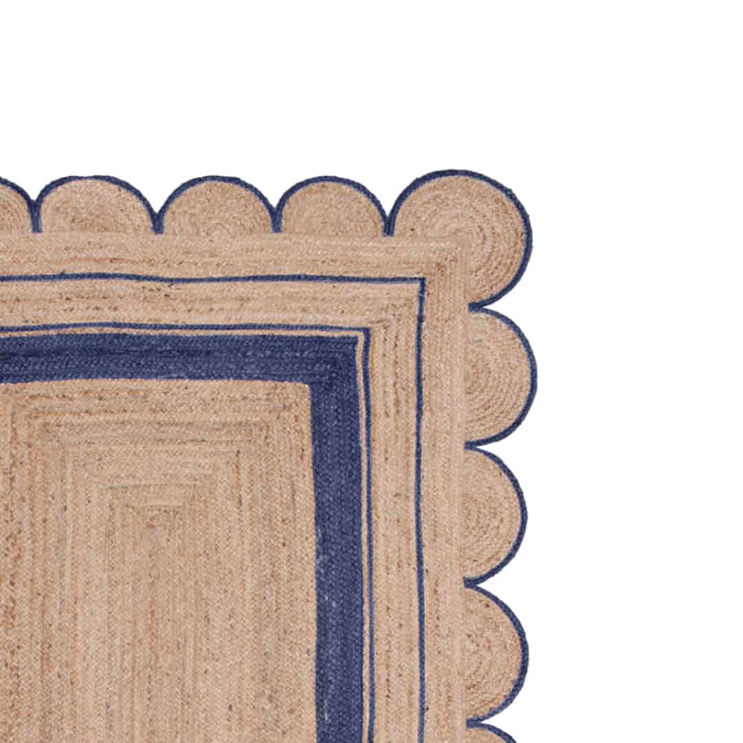 Decorative Handmade Braided Bohemian Natural Jute Scalloped Rug with Color Border - Image 3