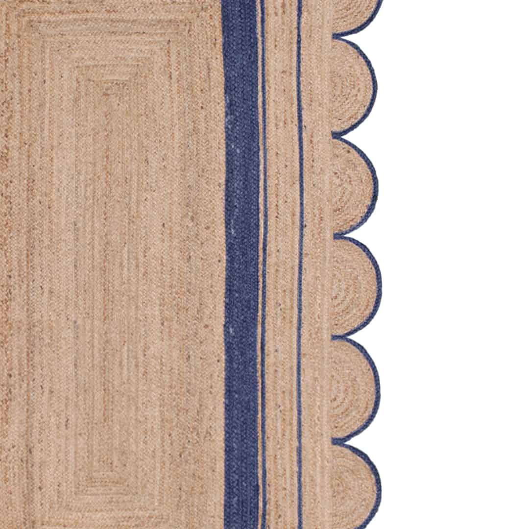 Decorative Handmade Braided Bohemian Natural Jute Scalloped Rug with Color Border - Image 4