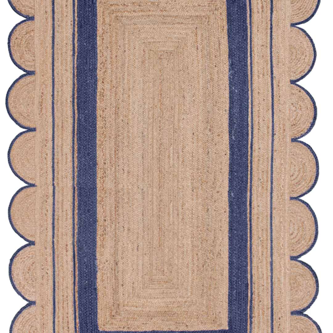 Decorative Handmade Braided Bohemian Natural Jute Scalloped Rug with Color Border - Image 5