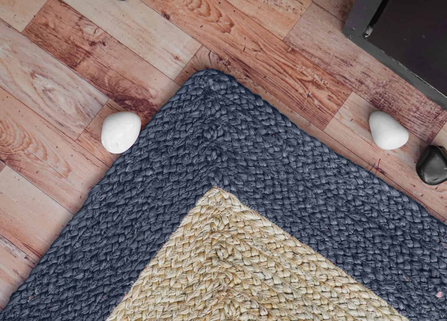 Traditional Indian Hand Braided Natural Jute Rectangle Rug with Color Border - Image 5