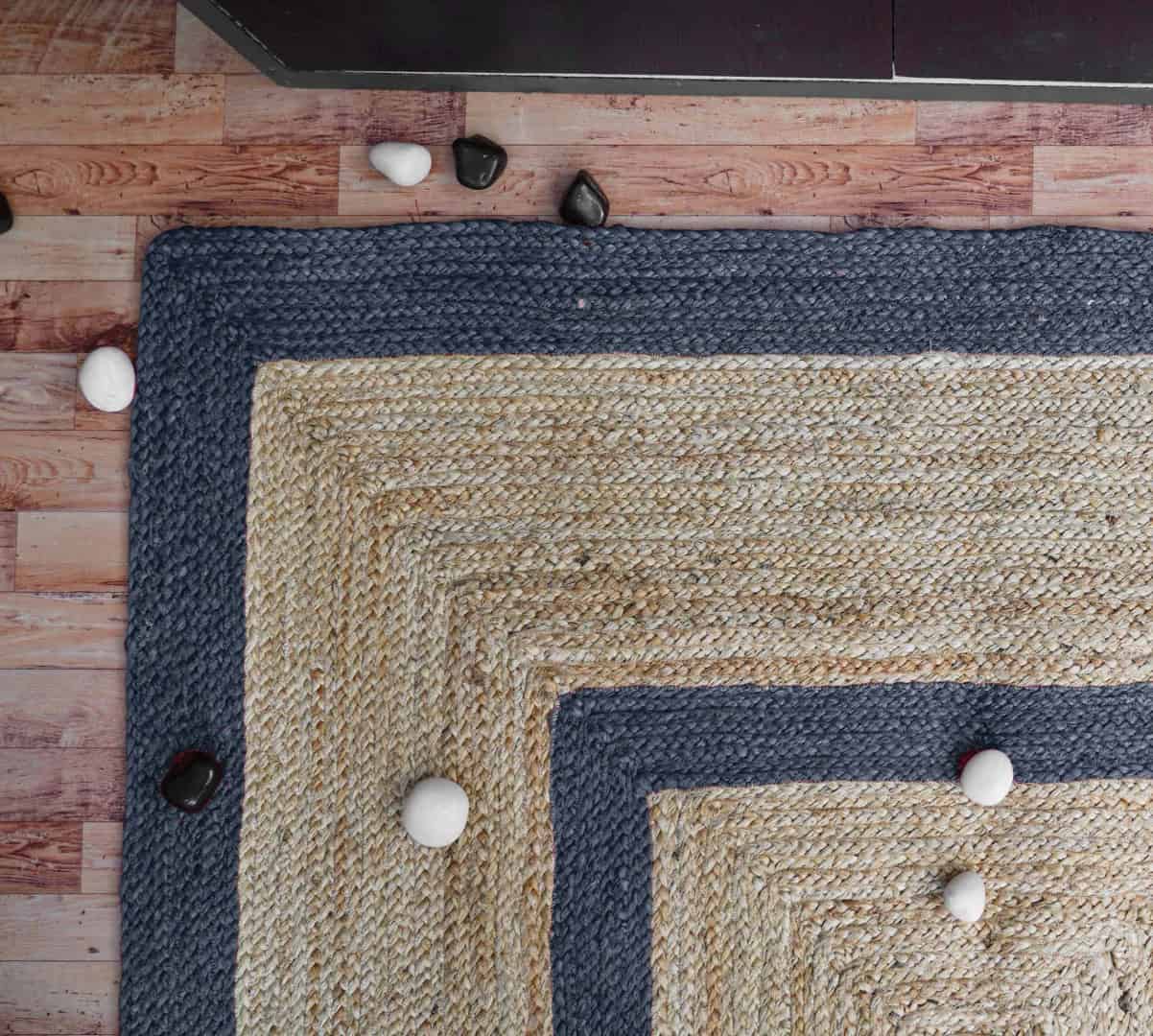 Traditional Indian Hand Braided Natural Jute Rectangle Rug with Color Border - Image 6