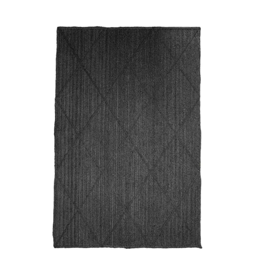 Hand Braided Bohemian Custom Color Jute Braided Rectangle Rug with Black Diamond Design - Image 1