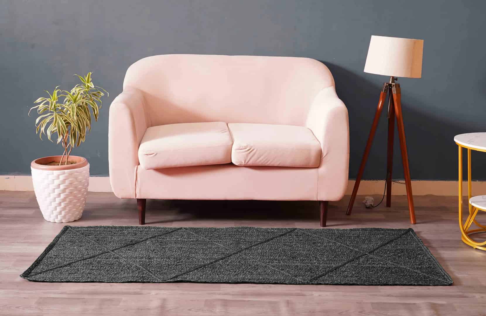 Hand Braided Bohemian Custom Color Jute Braided Rectangle Rug with Black Diamond Design - Image 4