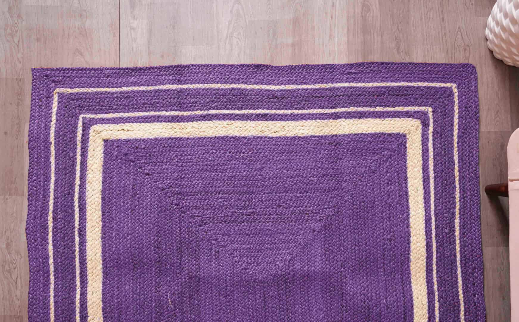 Indian Art Decorative Hand Braided Custom Color Jute Rug with White Border - Image 4