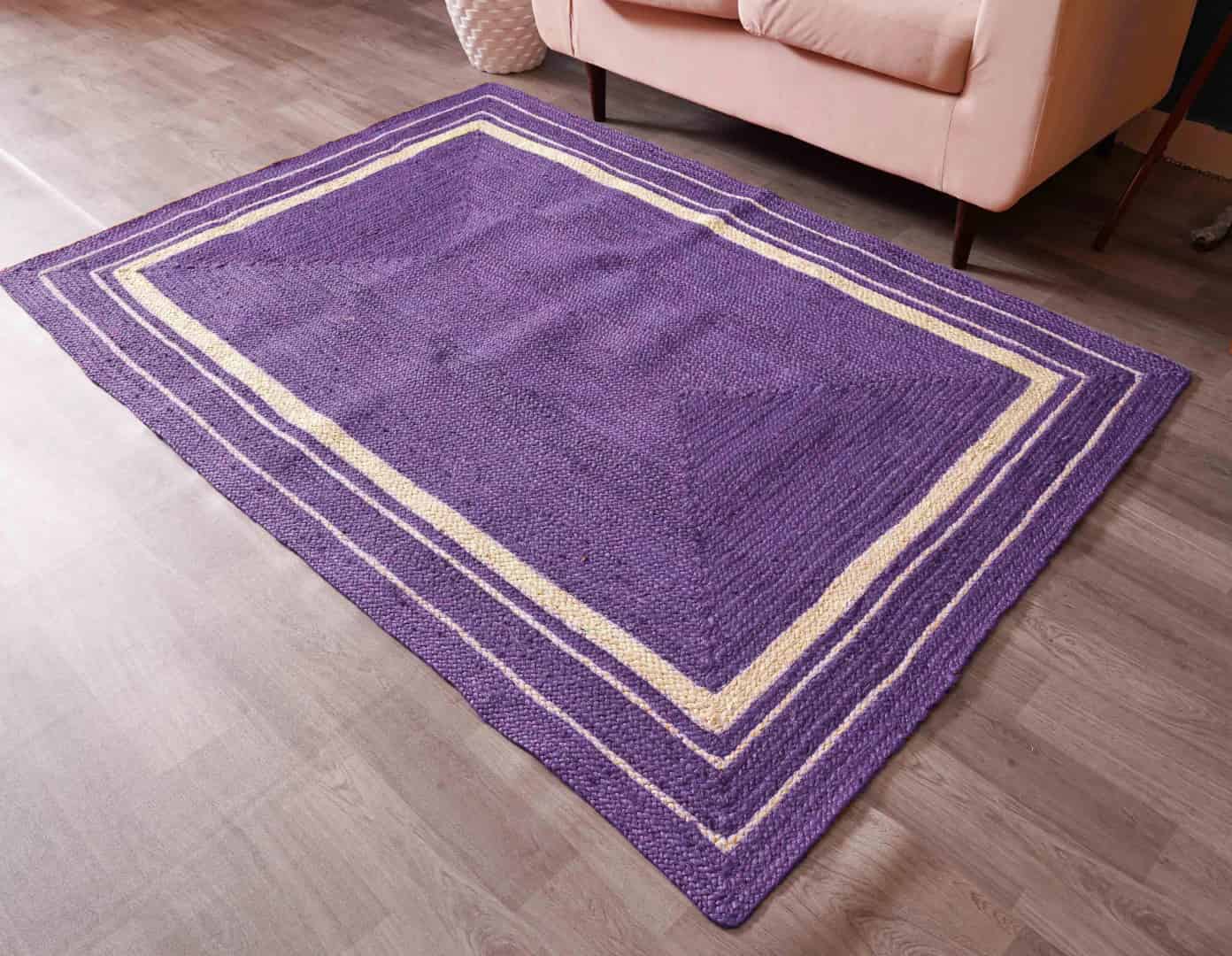 Indian Art Decorative Hand Braided Custom Color Jute Rug with White Border - Image 3